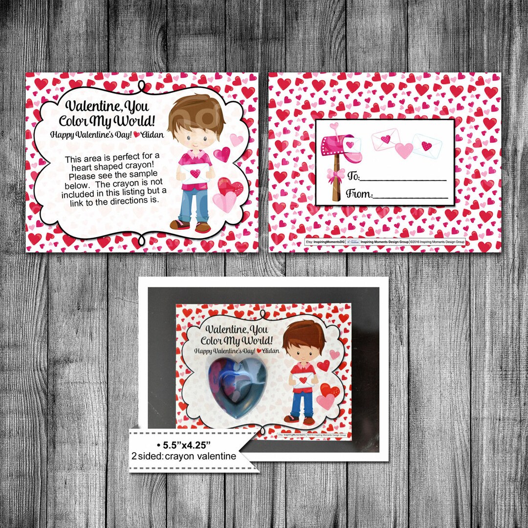Crayon Valentine Printable Valentine Valentine Color Heart Valentines Classroom Girl Boy