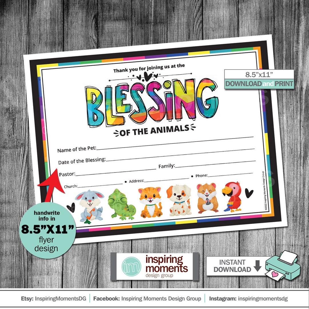 Pet Blessing Certificate, Blessing of the Animals Sign, Print