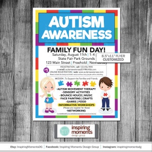 Autism Awareness Family Fun Day Event Flyer Printable | Fundraiser | Walk | Run | School Flyer | Education | Flyer Design | Handout | 8.5x11