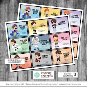 Printable Kids Lunch Box Notes: Motivational Messages (Instant Download)