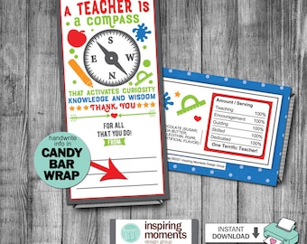 Gift For Teachers Appreciation Week Candy Bar Wrap, End Of The School Year, School Administration, School Staff, DIY Hershey Bar Wrapper