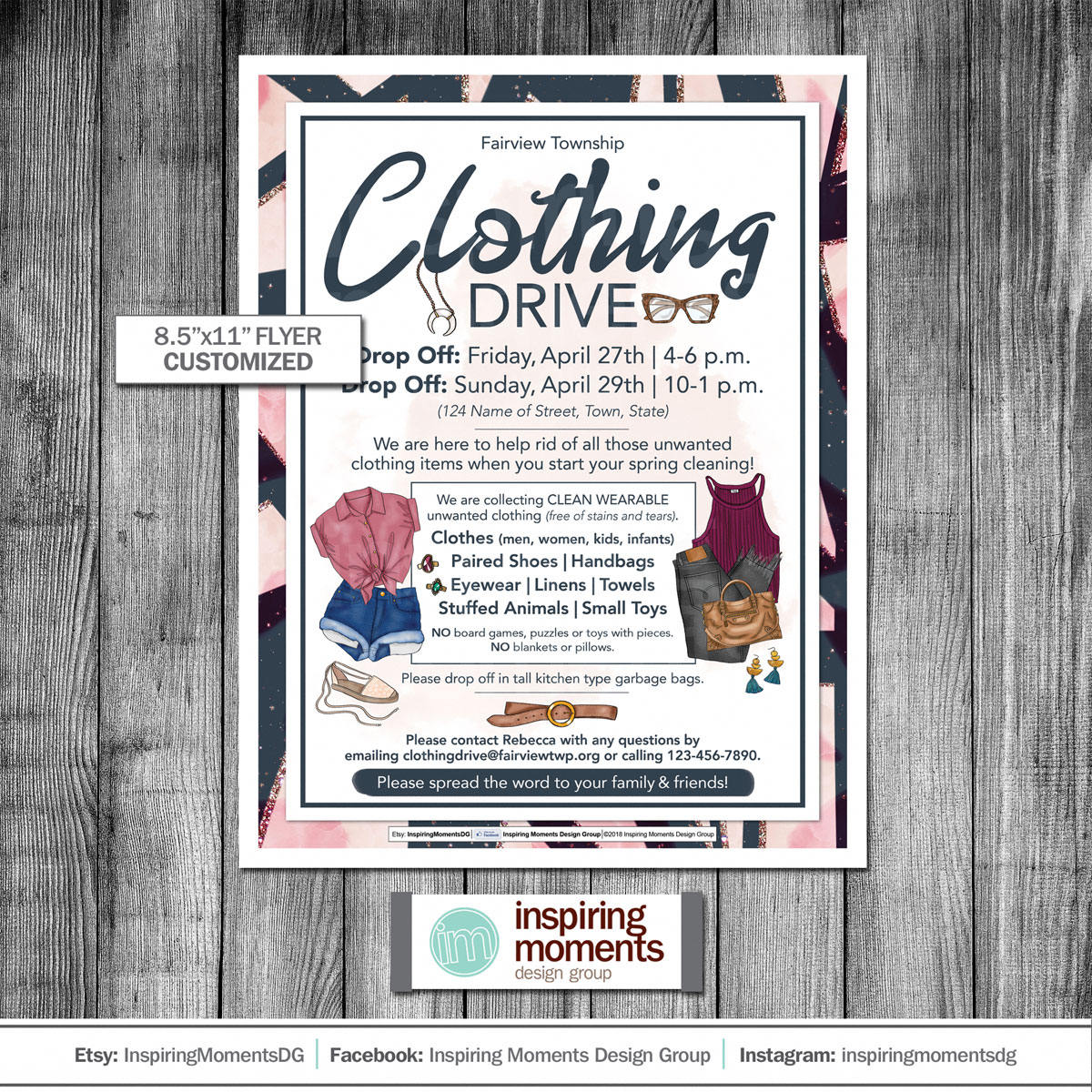 Clothing Drive Event Flyer Printable  Fundraiser  Township  Community   PTA  PTN  School Flyer  Flyer Design  Handout  20.20"x20" Inside Clothing Drive Flyer Template