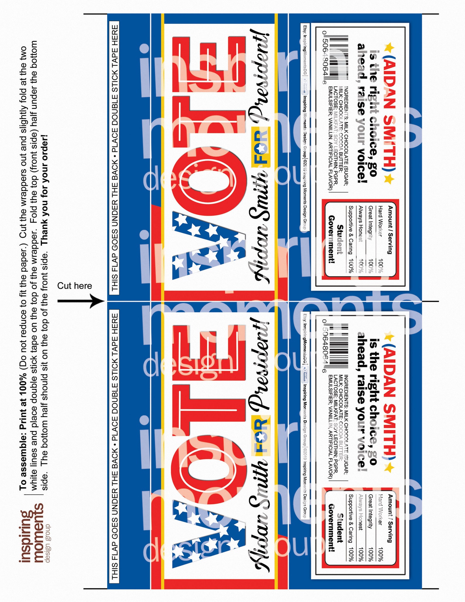 School Elections Candy Bar Wrappers Vote Election Etsy