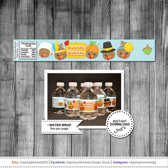 Turkey Water Bottle Wrap | Thanksgiving | Fall | Playful Turkeys | Leaves | Party | Celebration | Water Label | Instant Download | DIY |