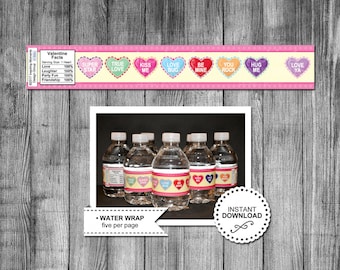 Conversation Hearts Water Bottle Label: Valentine's Day Wraps (Digital Download)