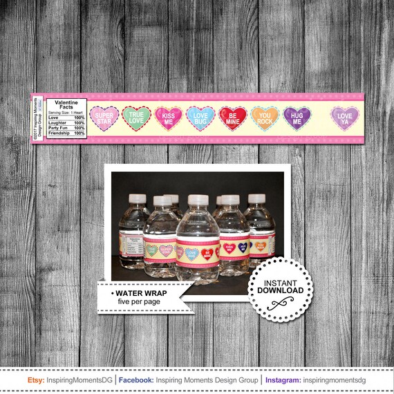 Conversation Hearts Water Bottle Label: Valentine's Day Wraps (Digital Download)