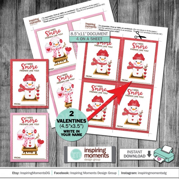 S mores Valentine Printable Valentine Classroom Etsy