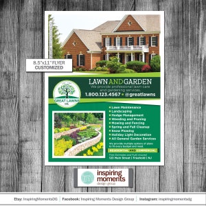 Lawn And Garden Event Flyer Printable, Landscaping Lawn Care, Gardening, Mowing, Professional Small Business Marketing Design Handout 8.5x11