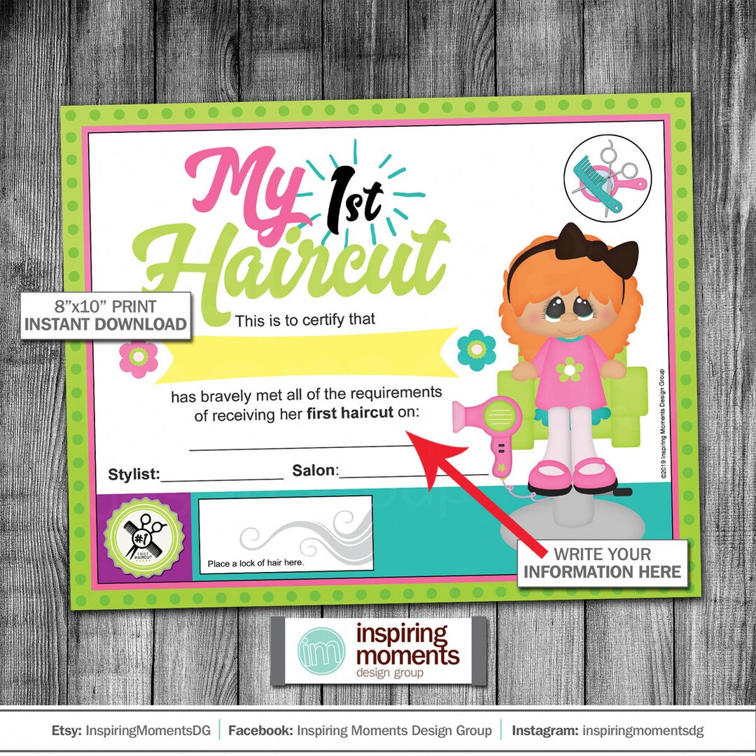First Haircut Certificate, Sign, Print, Girl, Salon, My First Haircut