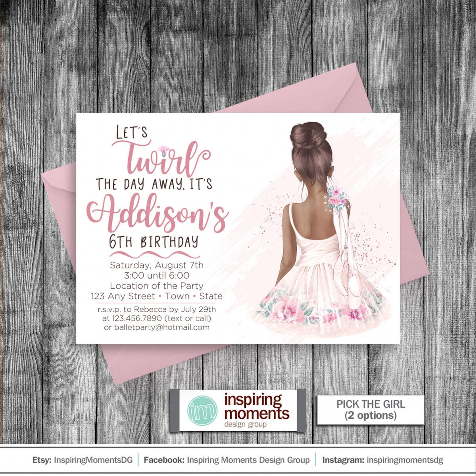 ballerina invitation | watercolor ballet | girls birthday invite | tutu | ballet shoes | pink | 5x7 | printable invitation | cus