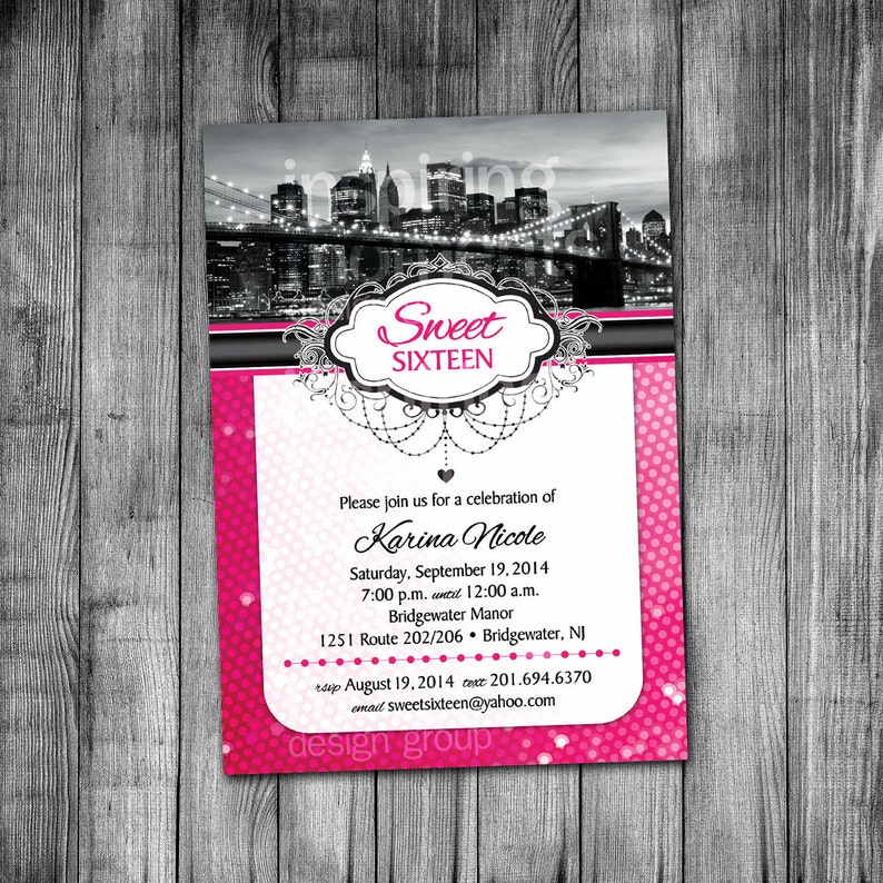 Sweet Sixteen Invitation New York City Pink City 5x7 - Etsy