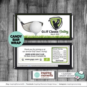 Golf Classic Outing Candy Bar Wrap, Fundraiser, Golf Course Gift Tag, DIY Instant Download, Hershey Bar Wrapper