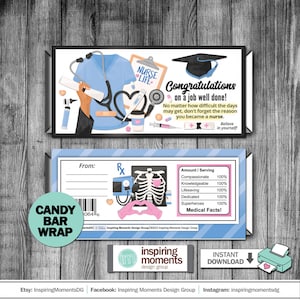 Nursing School Graduation Candy Bar Wrap, Nurses, Hospital Nurse, Gift, DIY Instant Download, Hershey Bar Wrapper, Medical, Essential, Hero