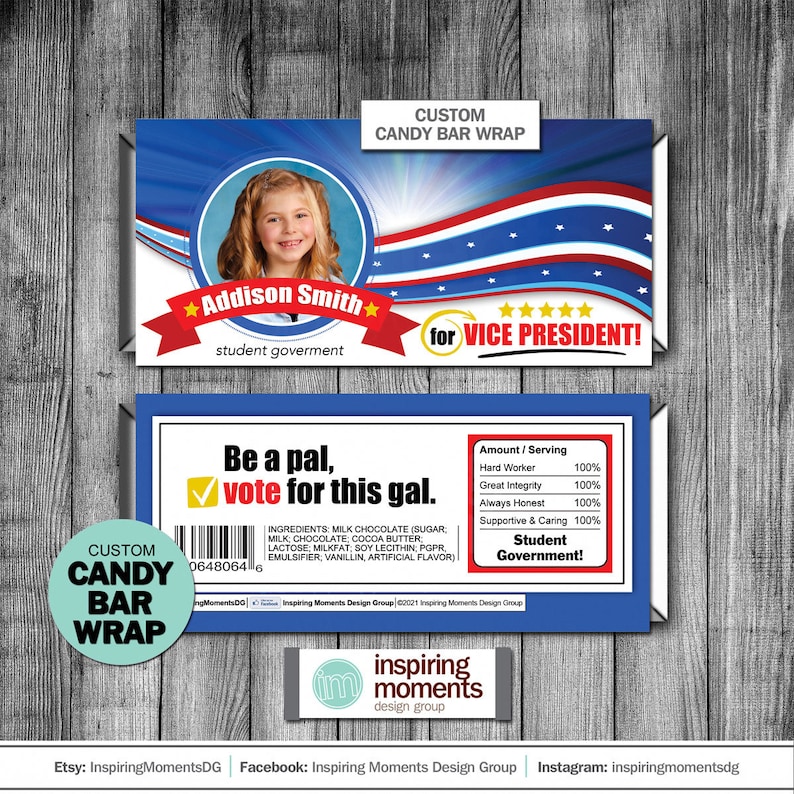 School Elections Candy Bar Wrappers Vote Election Etsy