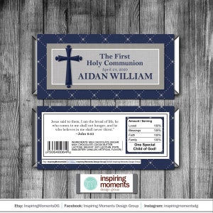 Communion Candy Bar Wrapper, First Holy Communion, Baptism, Religious, Boy, Girl, Printable Personalized Hershey Bar Wrapper, Favor