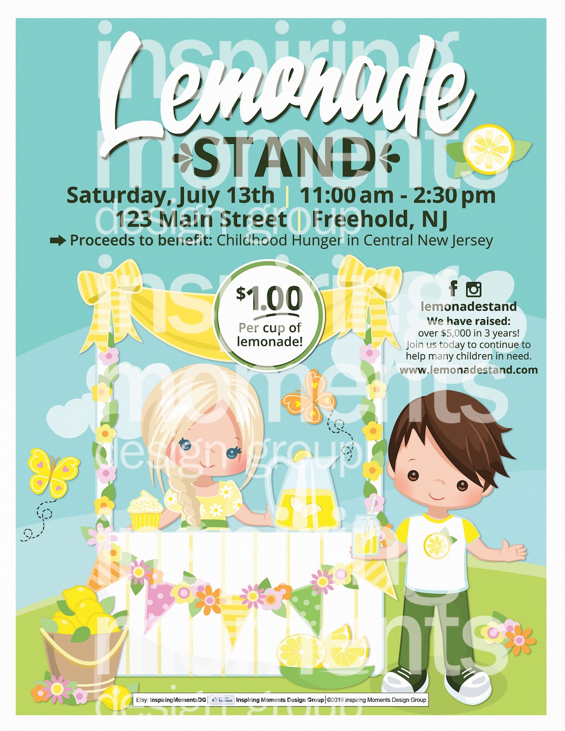 Lemonade Stand Fundraiser Flyer Printable Kids Fundraiser Etsy