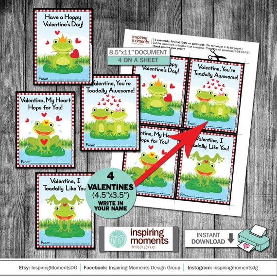 Frog Valentine Printable Valentine Classroom Valentines | Etsy