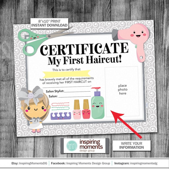 first haircut certificate sign print girl salon my etsy first haircut certificate