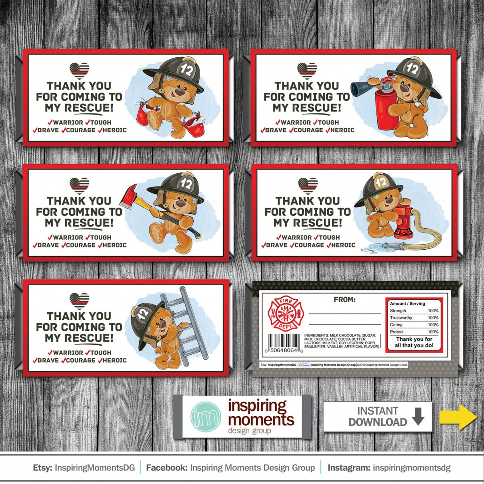 Firefighter Candy Bar Wrap Thank You Gift for Firefighter Etsy