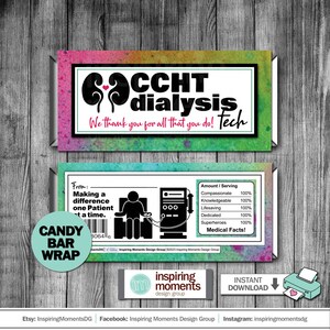 Dialysis Tech Thank You Candy Bar Wrap, CCHT Nurses, Hospital Nurse, Gift, DIY Instant Download, Hershey Bar Wrapper Medical Essential Staff