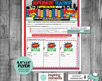 Teachers Appreciation Superhero Candy Grams | Event Flyer Printable | PTA | PTN | Education | School Thank You Instant Download Flyer Design