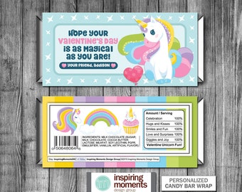 Unicorn Valentine Candy Bar Wrapper: Personalized Printable (PDF)