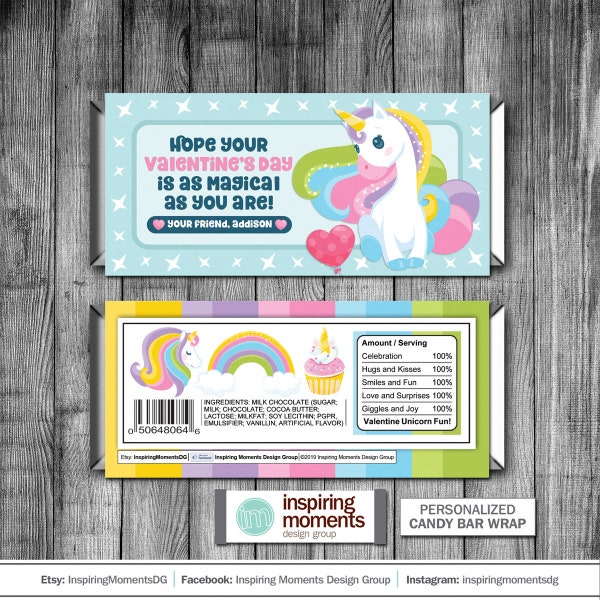 Unicorn Valentine Candy Bar Wrappers | Magical Valentine Candy Bar Wrap | Printable | Personalized | Hershey Bar Wrapper | Favor Tags