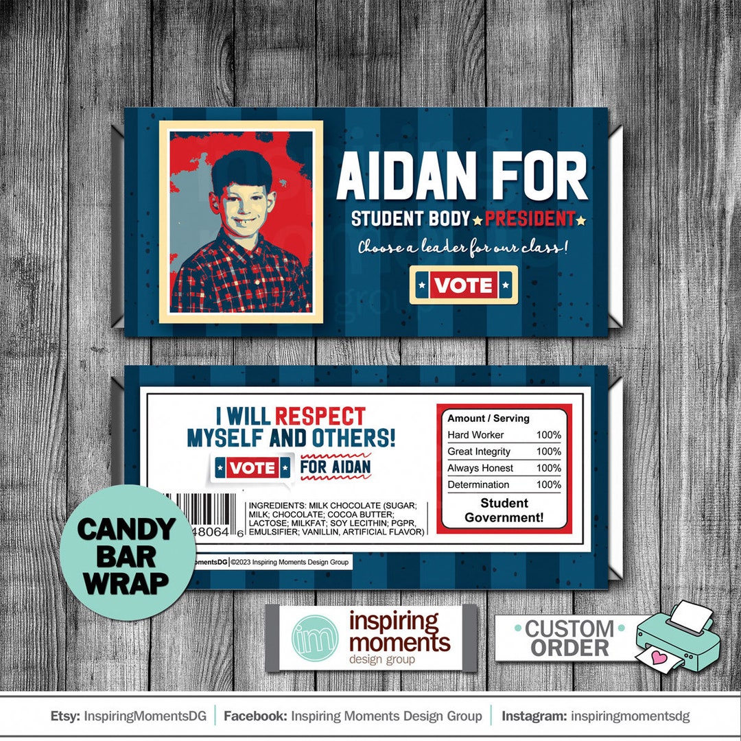 School Elections Candy Bar Wrappers, Patriotic Vote, Election Student