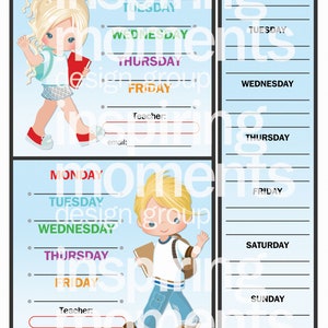School Days of the Week Planner School Specials Flyer - Etsy