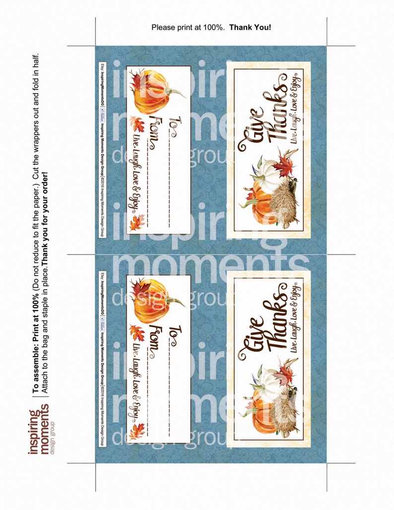 Give Thanks Bag Toppers Thanksgiving Fall Watercolor | Etsy
