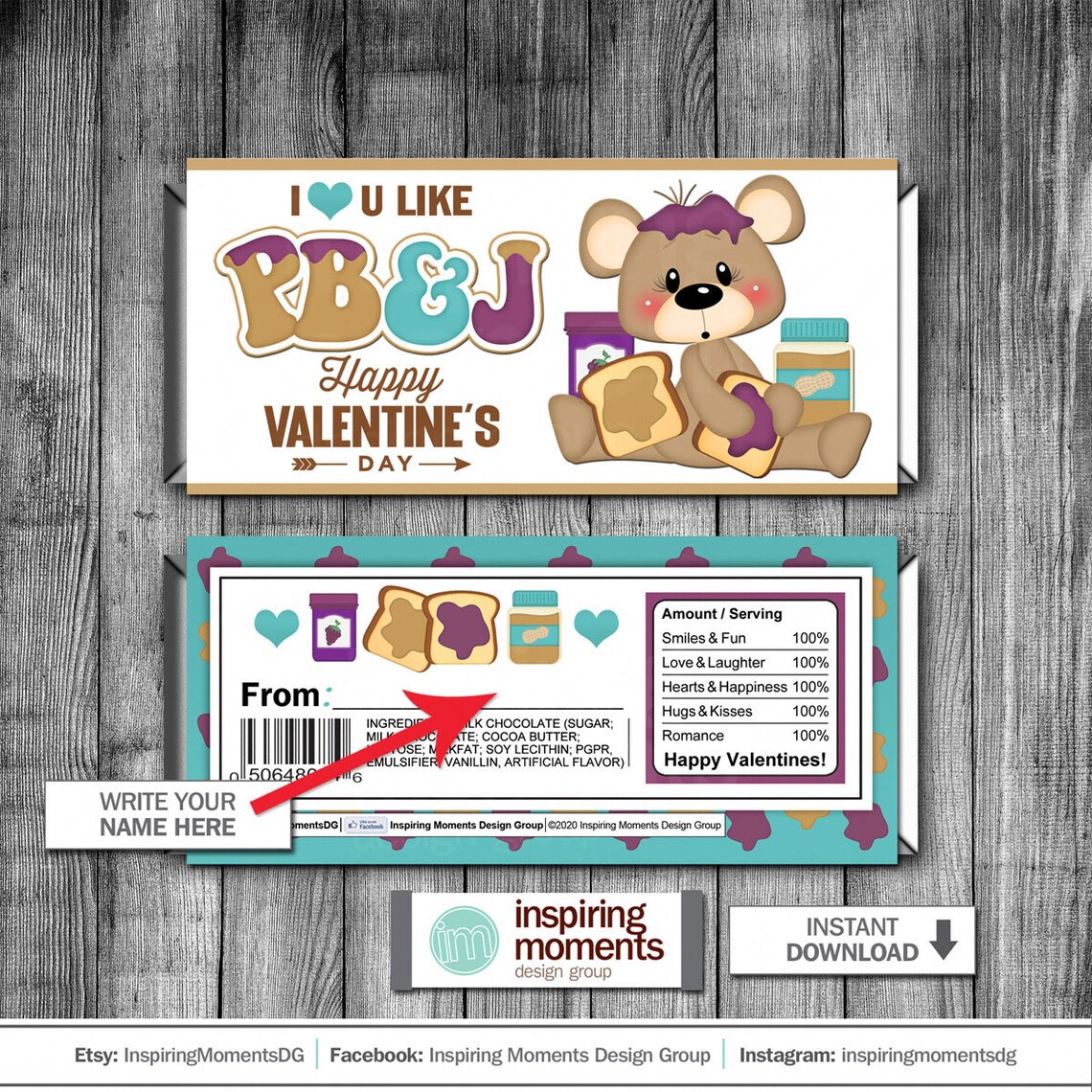 I Love You Like Peanut Butter and Jelly Valentine Candy Bar Etsy