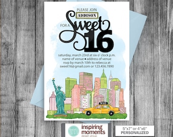 Sweet Sixteen Invitation | New York City | Sweet Sixteen New York Invitation | Birthday | Bat Mitzvah | 5x7 | Invite | Customized | NYC