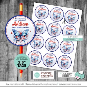School Elections 2.5&quot; Round Tags, Circle Tags, Vote, Election, Student Government, Printable, Personalized, Favor Tags, Pencil Tags, Class