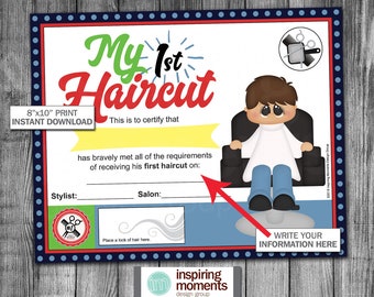 First Haircut Certificate Sign Print Boy Salon My First - Etsy