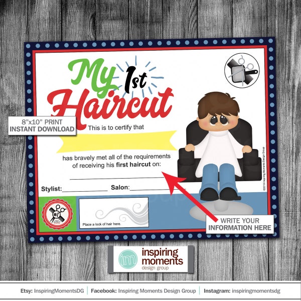 First Haircut Certificate Print: Salon Keepsake (8x10 PDF)