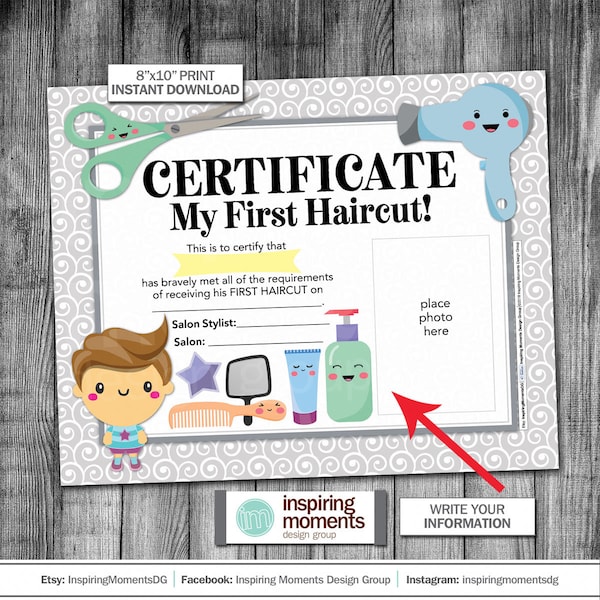 First Haircut Certificate: Salon Keepsake Print (8x10, PDF)