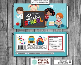 Terug naar school candybar-wikkel: cadeau docent leerling (directe download)