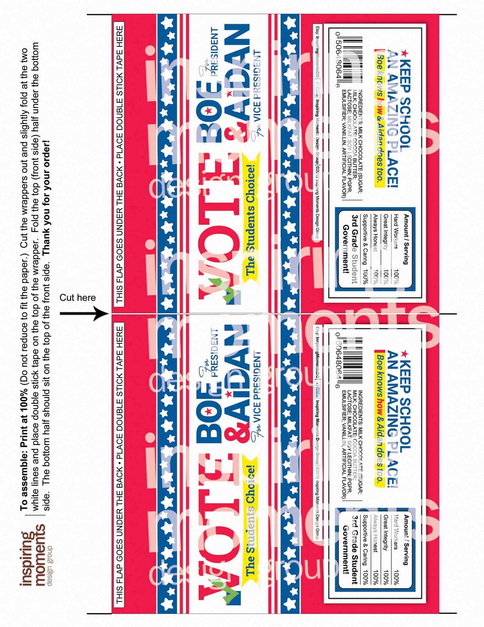 School Elections Candy Bar Wrappers Vote Election Etsy