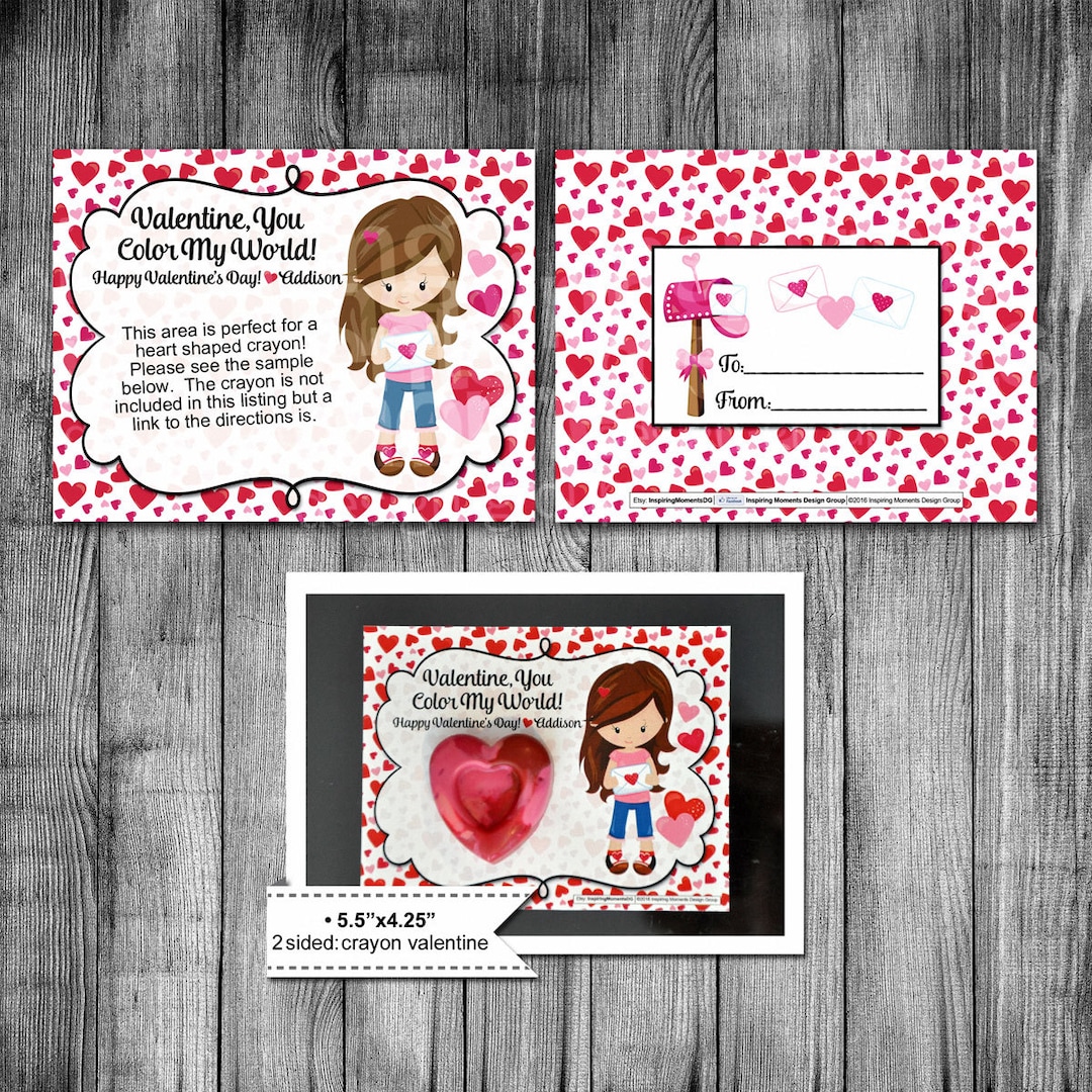 Crayon Valentine Printable Valentine Valentine Color Heart Valentines ...