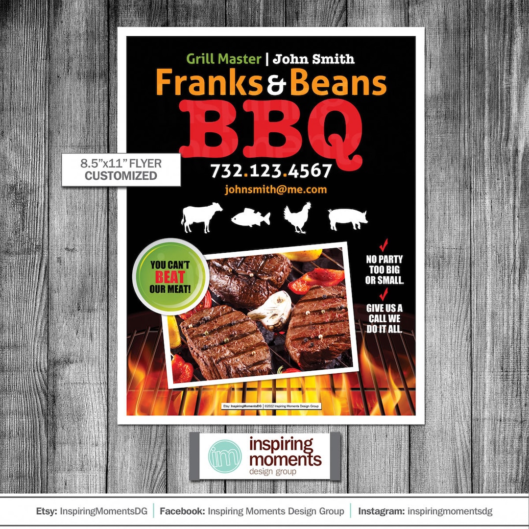 BBQ Catering Menu Flyer: Customized Grill, Food Truck, Restaurant