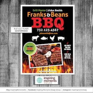 BBQ Catering Menu Event Flyer Printable, Food Truck Grill, Beef Fish, Small Business, Restaurant Menu, Fundraiser Food, Flyer Design Handout