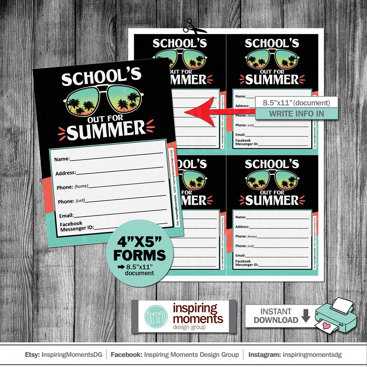Schools Out for the Summer Friends Contact Info Form Student Info Sheet ...