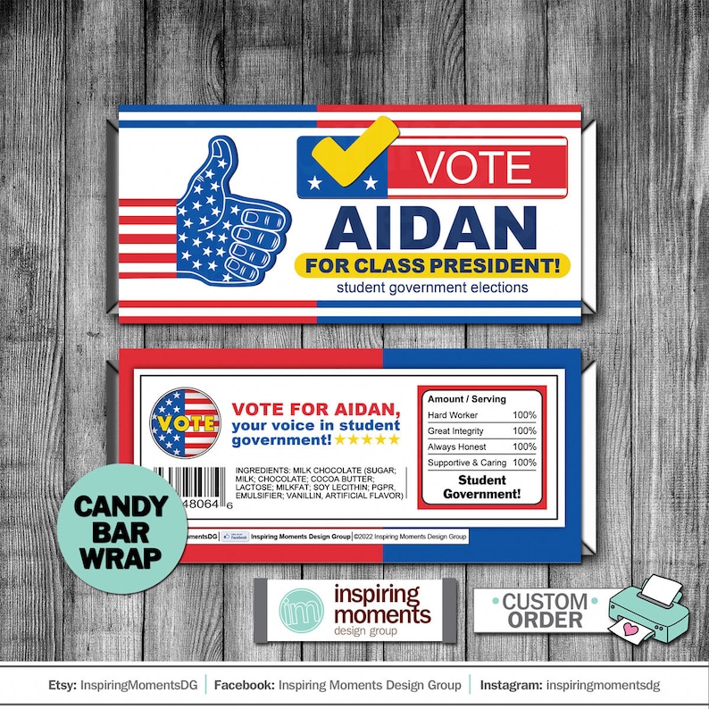Vote Candy School Election Candy Bar Wrappers: Personalized Student Vote ...