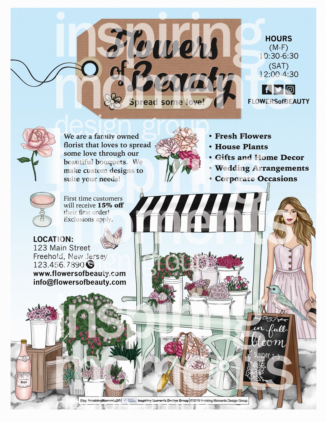 Flower Shop Event Flyer Printable Florist Floral Shop Etsy