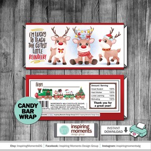 Teacher Gift For Students Christmas, Winter, Thank You Gift Holiday Student, Teach The Cutest Little Reindeer, Printable Hershey Bar Wrapper