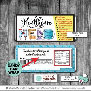 Healthcare Hero Frontline Warrior Thank You Candy Bar Wrap, Thank You Gift, Hospital Nurse, Instant Download, Hershey Bar Wrapper DIY