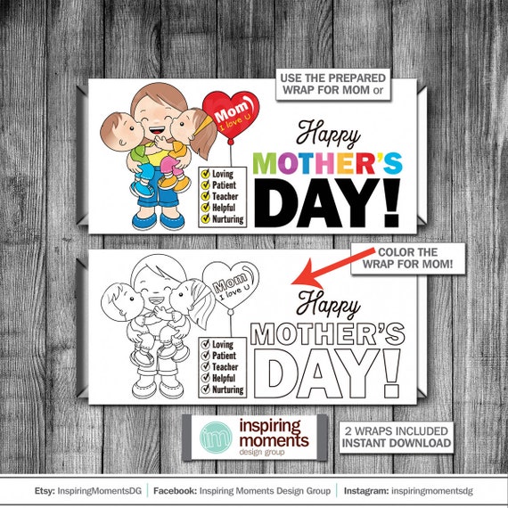 Mother'S Day Candy Bar Wrap, Coloring Page, Sheet Mothers Day DIY.