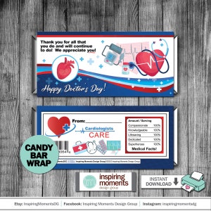 Cardiologists Candy Bar Wrap, Doctors, Thank You Candy Bar Wrap, Healthcare Frontline Warrior Hospital, Instant Download Hershey Bar Wrapper
