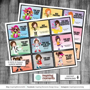 Printable Kids Lunch Box Notes: Motivational Messages (Digital Download)