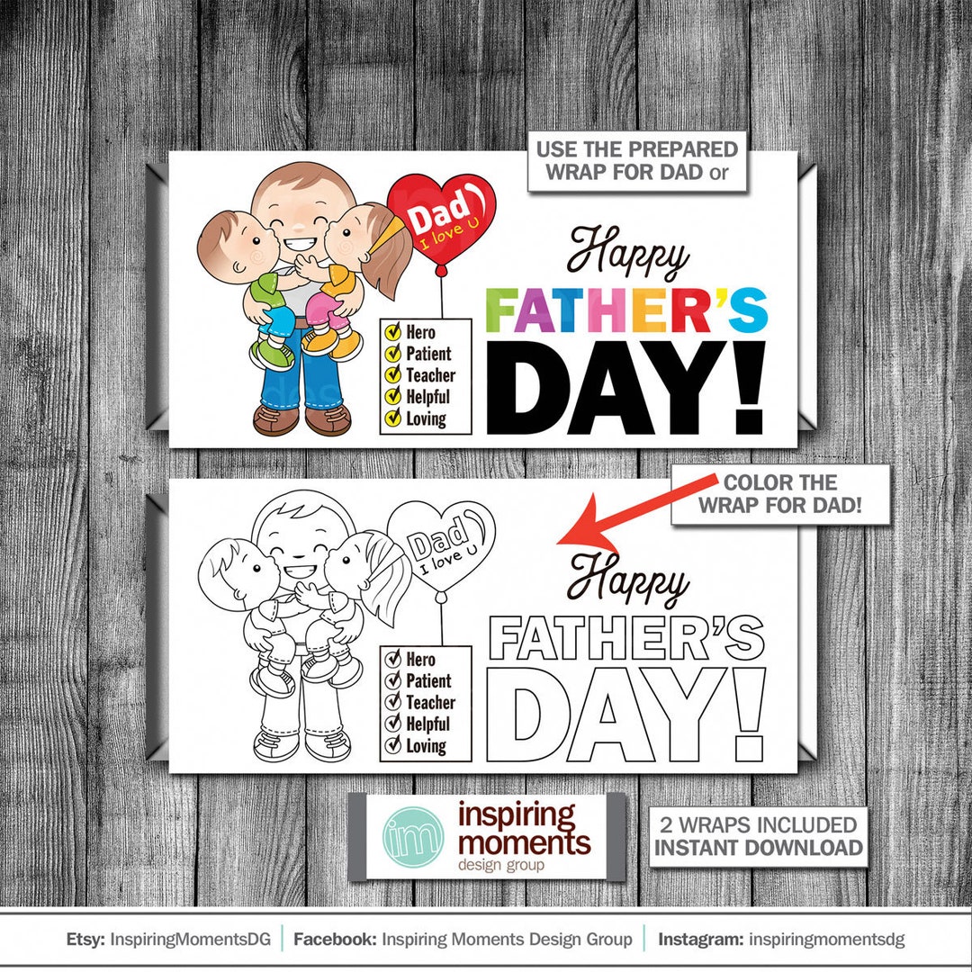 Father's Day Candy Bar Wrap, Coloring Page, Sheet, Fathers Day DIY ...